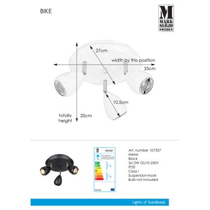 Markslöjd 107337 - Reflektor BIKE 3xGU10/12W/230V