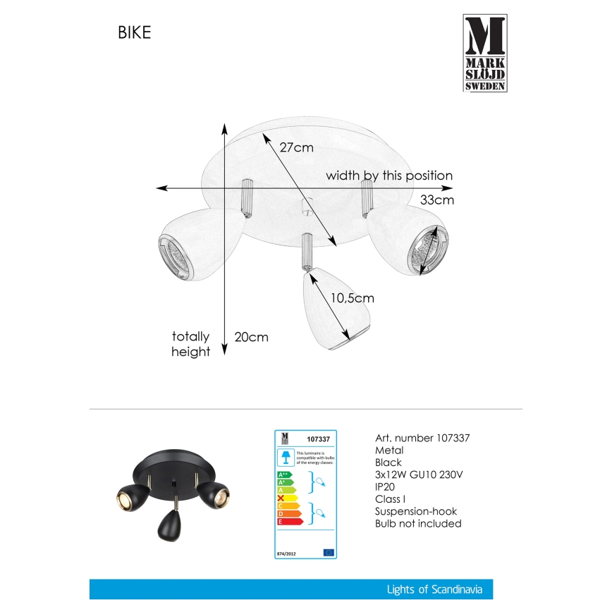 Markslöjd 107337 - Reflektor BIKE 3xGU10/12W/230V