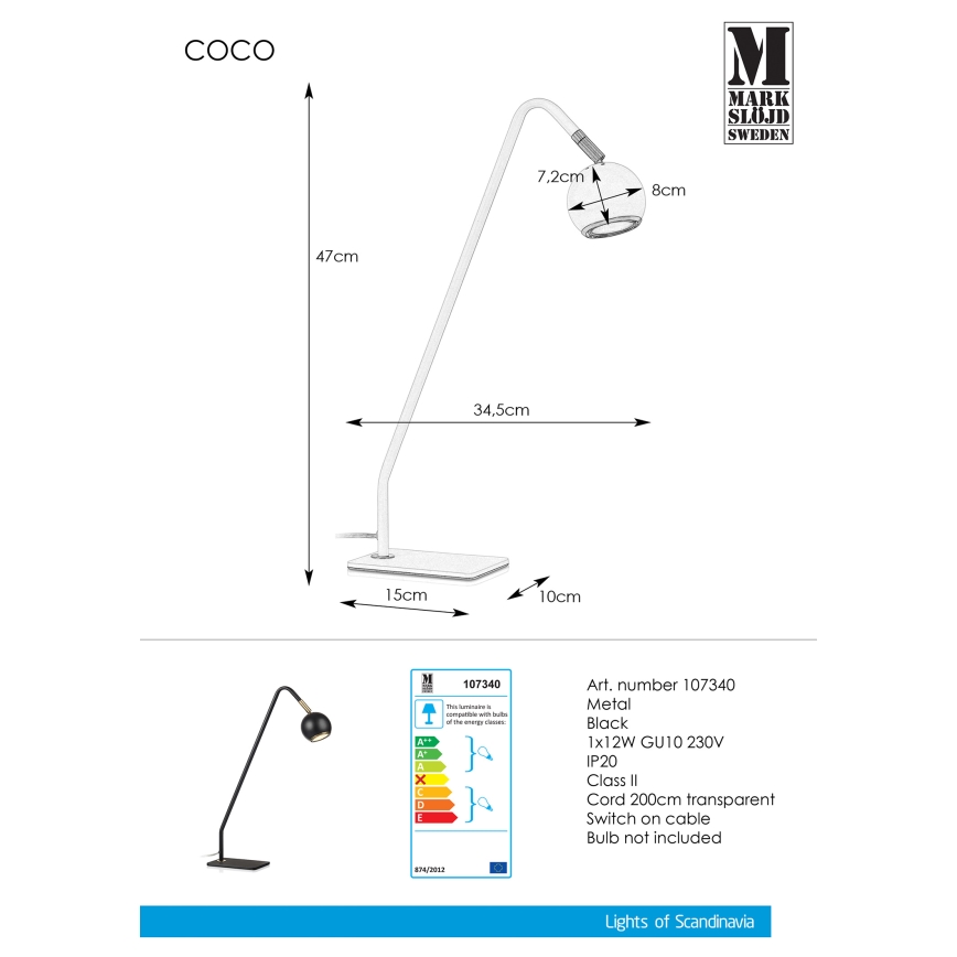 Markslöjd 107340 - Namizna svetilka COCO 1xGU10/12W/230V