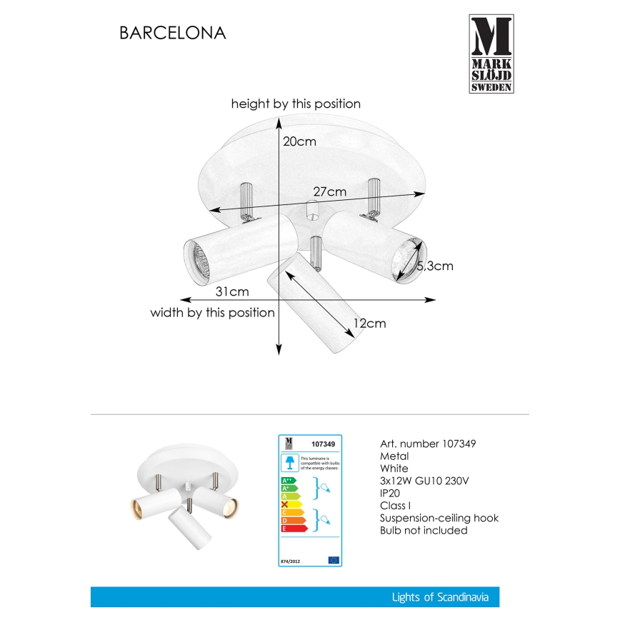 Markslöjd 107349 - Reflektor BARCELONA 3xGU10/12W/230V