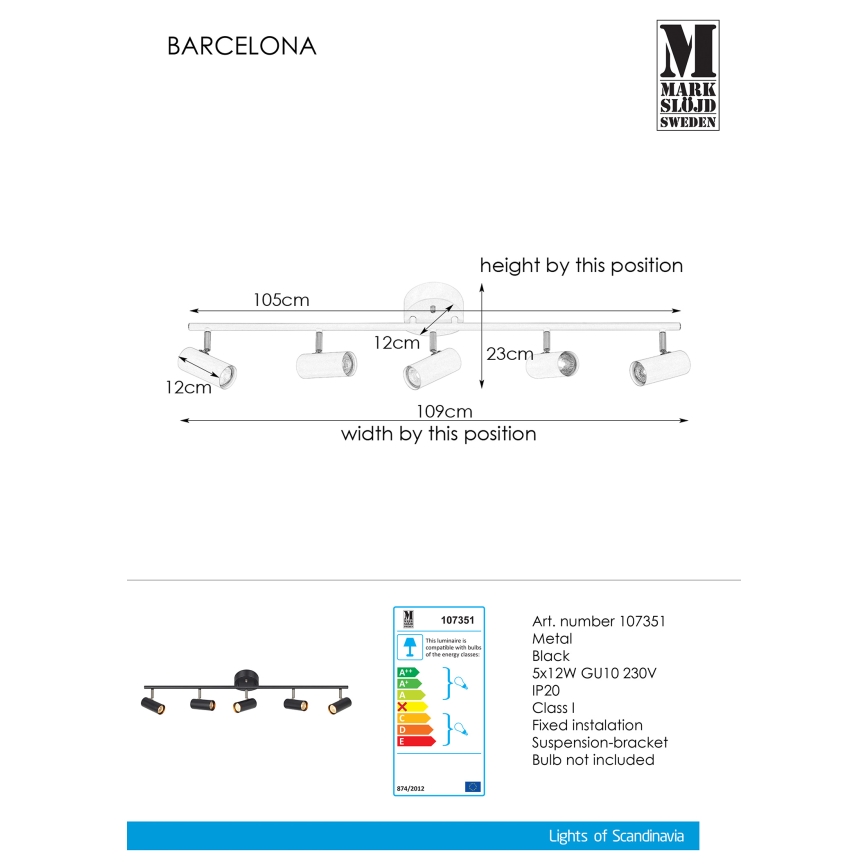 Markslöjd 107351 - Reflektor BARCELONA 5xGU10/12W/230V