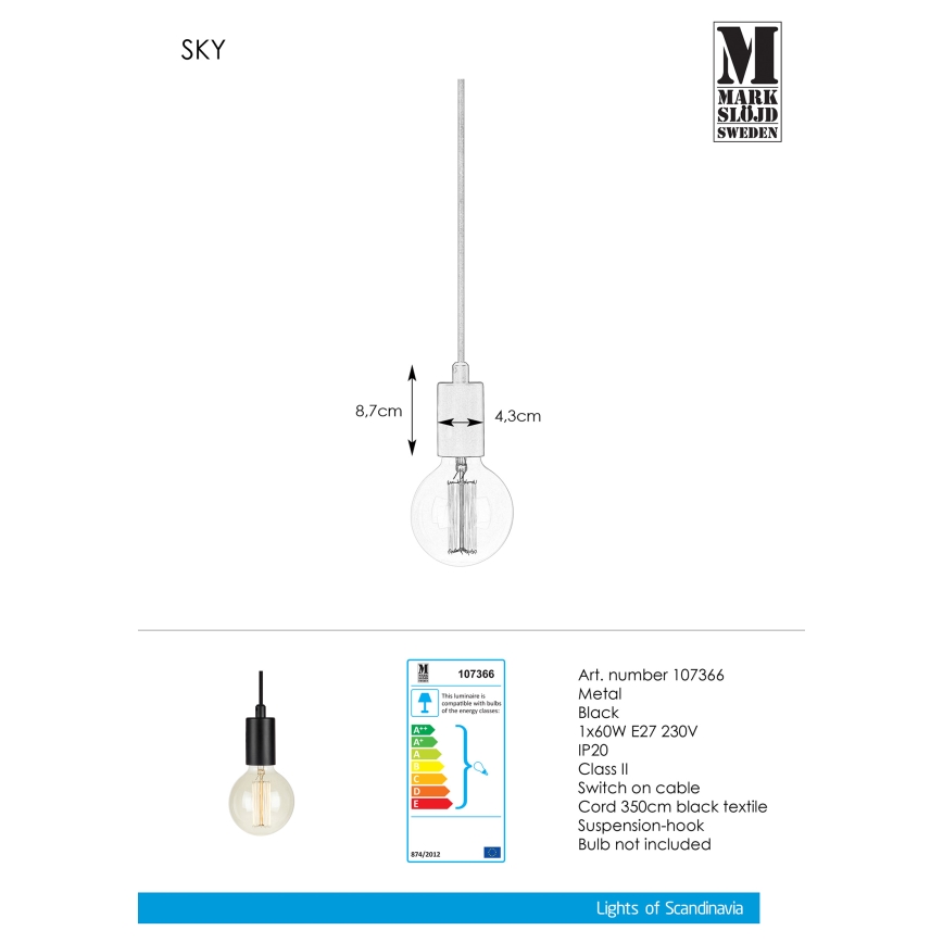 Markslöjd 107366 - Lestenec na vrvici SKY 1xE27/60W/230V
