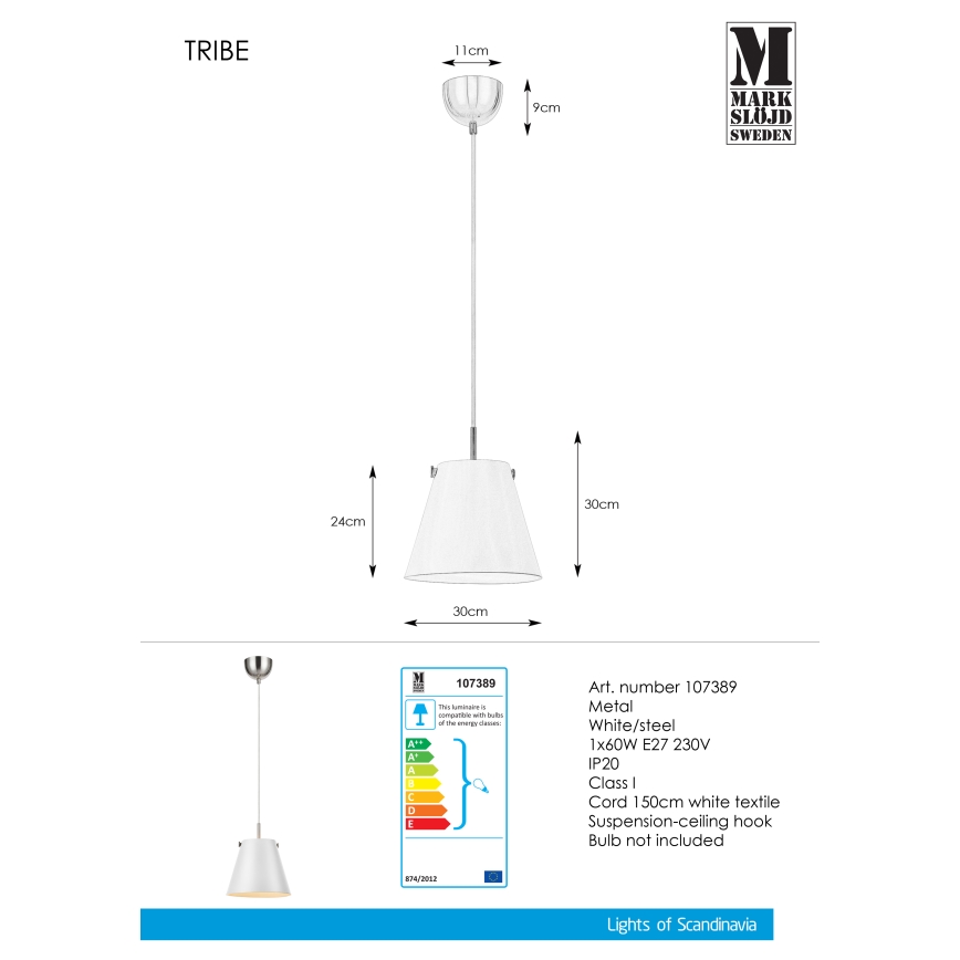 Markslöjd 107389 - Lestenec na vrvici TRIBE 1xE27/60W/230V