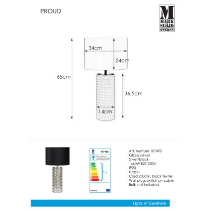 Markslöjd 107490 - Namizna svetilka PROUD 1xE27/60W/230V