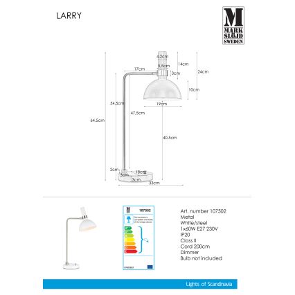 Markslöjd 107502 - Zatemnitvena namizna svetilka LARRY 1xE27/60W/230V