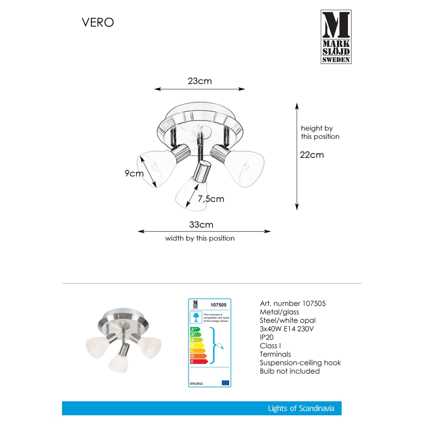 Markslöjd 107505 - Reflektor VERO 3xE14/40W/230V sijajni krom