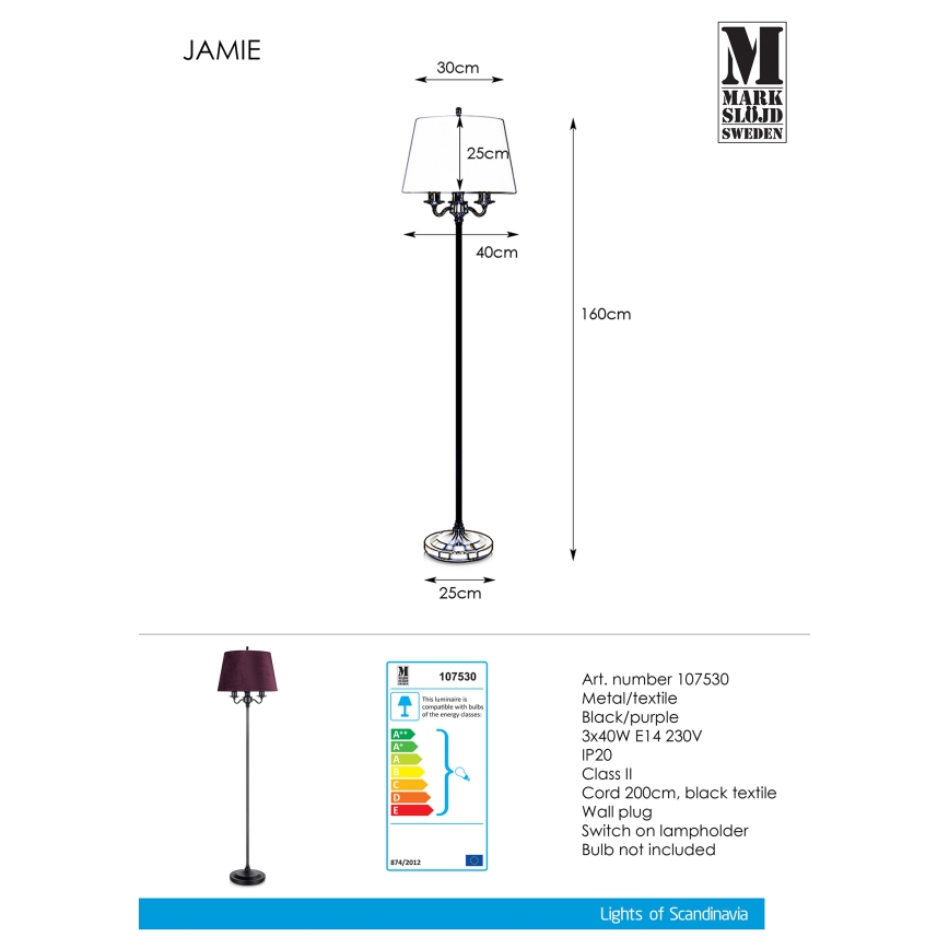 Markslöjd 107530 - Stoječa svetilka JAMIE 3xE14/40W/230V