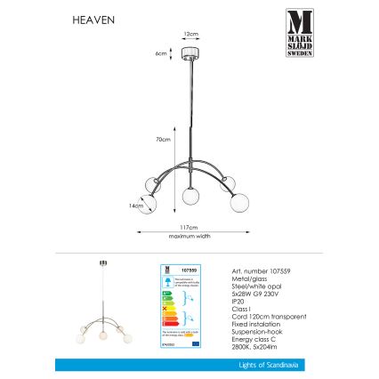 Markslöjd 107559 - Lestenec na vrvici HEAVEN 5xG9/28W/230V