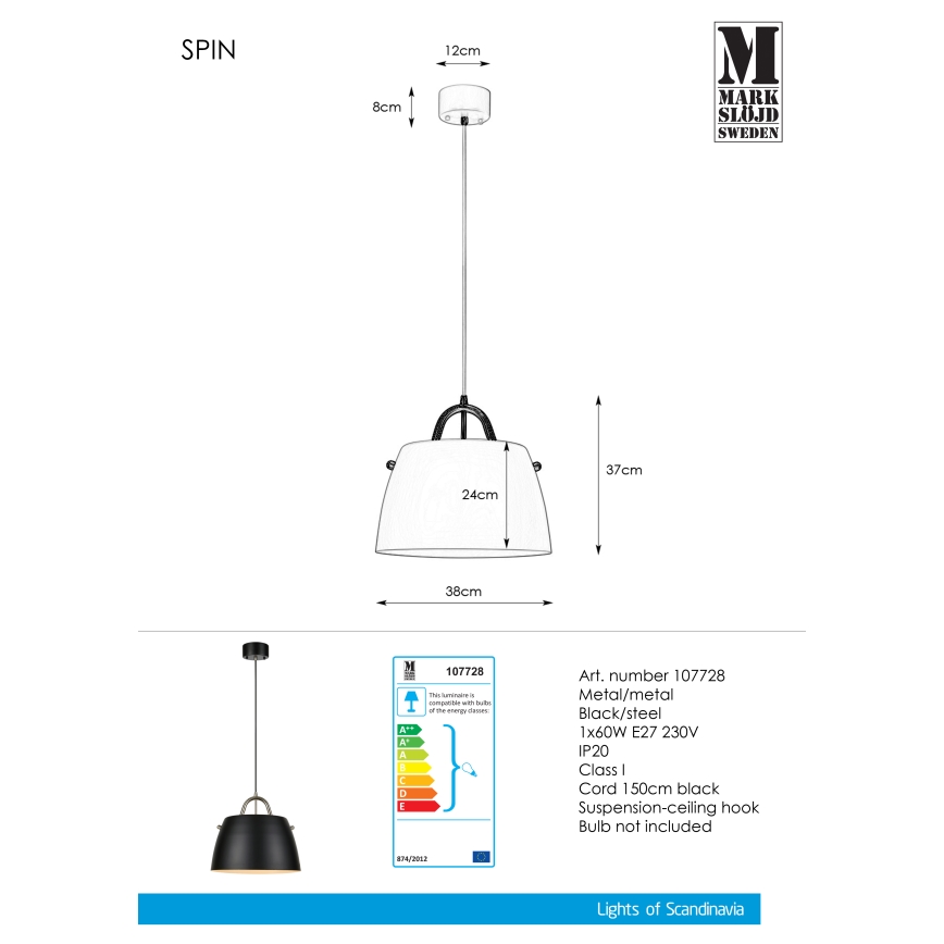 Markslöjd 107728 - Lestenec na vrvici SPIN 1xE27/60W/230V