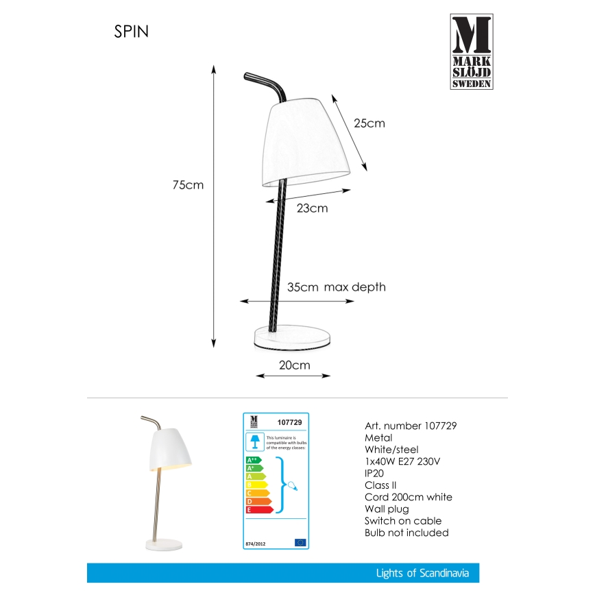 Markslöjd 107729 - Namizna svetilka SPIN 1xE27/40W/230V