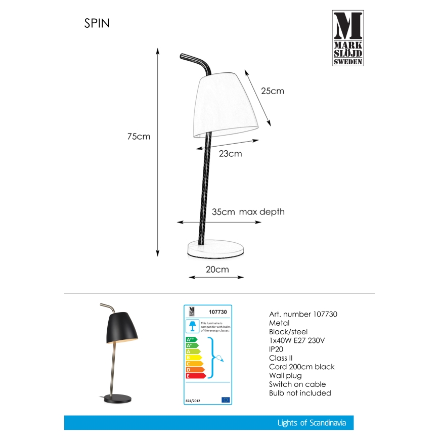 Markslöjd 107730 - Namizna svetilka SPIN 1xE27/40W/230V