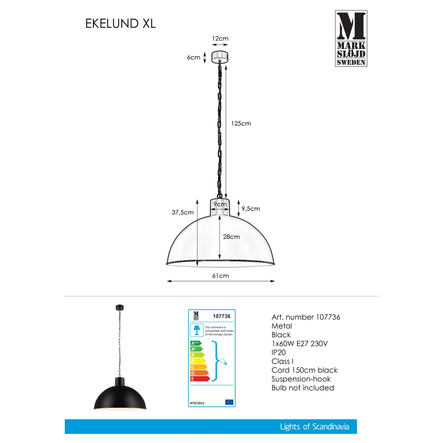 Markslöjd 107736 - Lestenec na verigi EKELUND 1xE27/60W/230V