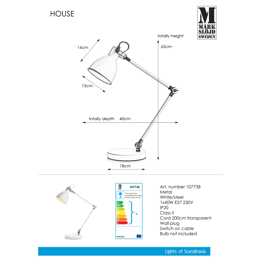 Markslöjd 107738 - Namizna svetilka HOUSE 1xE27/40W/230V