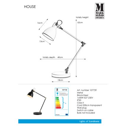 Markslöjd 107739 - Namizna svetilka HOUSE 1xE27/40W/230V