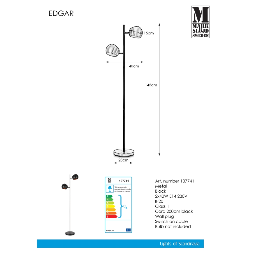 Markslöjd 107741 - Stoječa svetilka EDGAR 2xE14/40W/230V