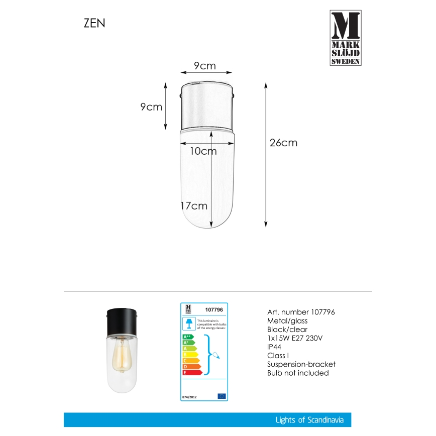 Markslöjd 107796 - Kopalniška stropna svetilka ZEN 1xE27/15W/230V IP44