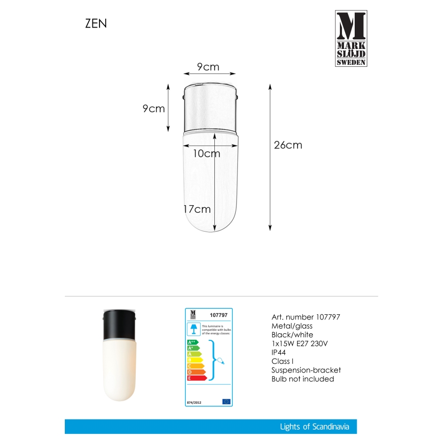 Markslöjd 107797 - Kopalniška stropna svetilka ZEN 1xE27/15W/230V IP44