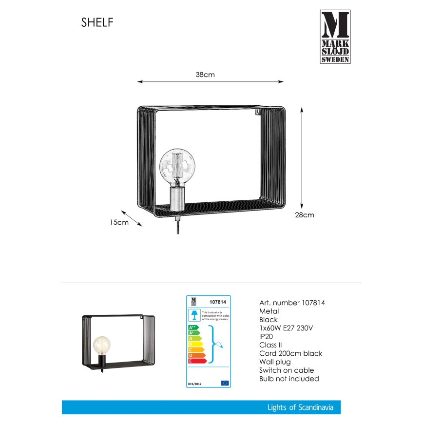 Markslöjd 107814 - Stenska svetilka SHELF 1xE27/60W/230V