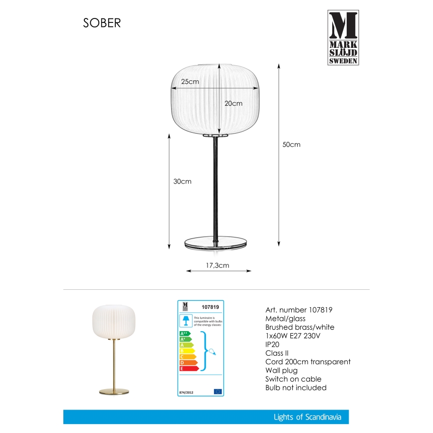 Markslöjd 107819 - Namizna svetilka SOBER 1xE27/60W/230V bela/medenina