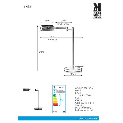 Markslöjd 107821 - Namizna svetilka YALE 1xE14/12W/230V
