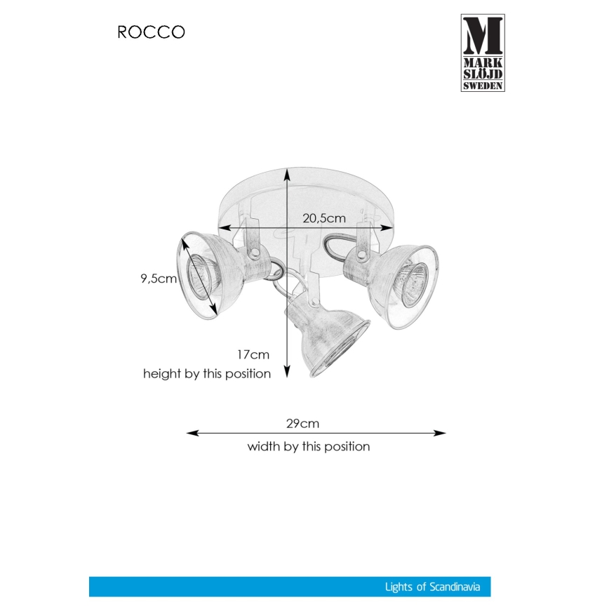 Markslöjd 107852 - Reflektor ROCCO 3xGU10/7W/230V