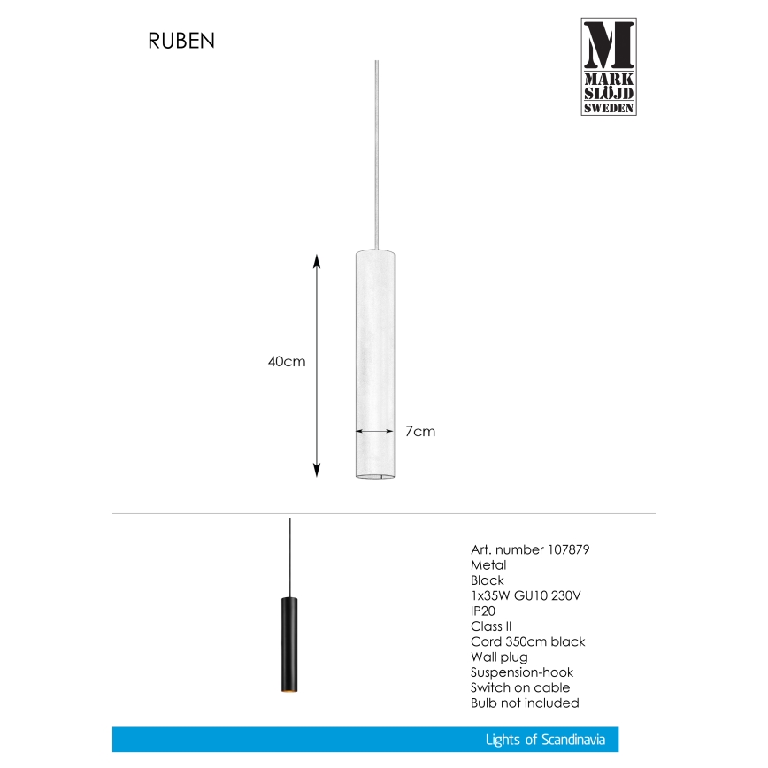 Markslöjd 107879 - Lestenec na vrvici RUBEN 1xGU10/35W/230V
