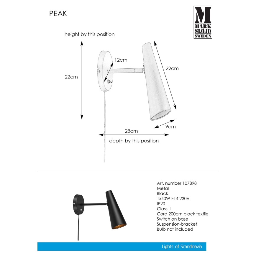 Markslöjd 107898 - Stenska svetilka PEAK 1xE14/40W/230V