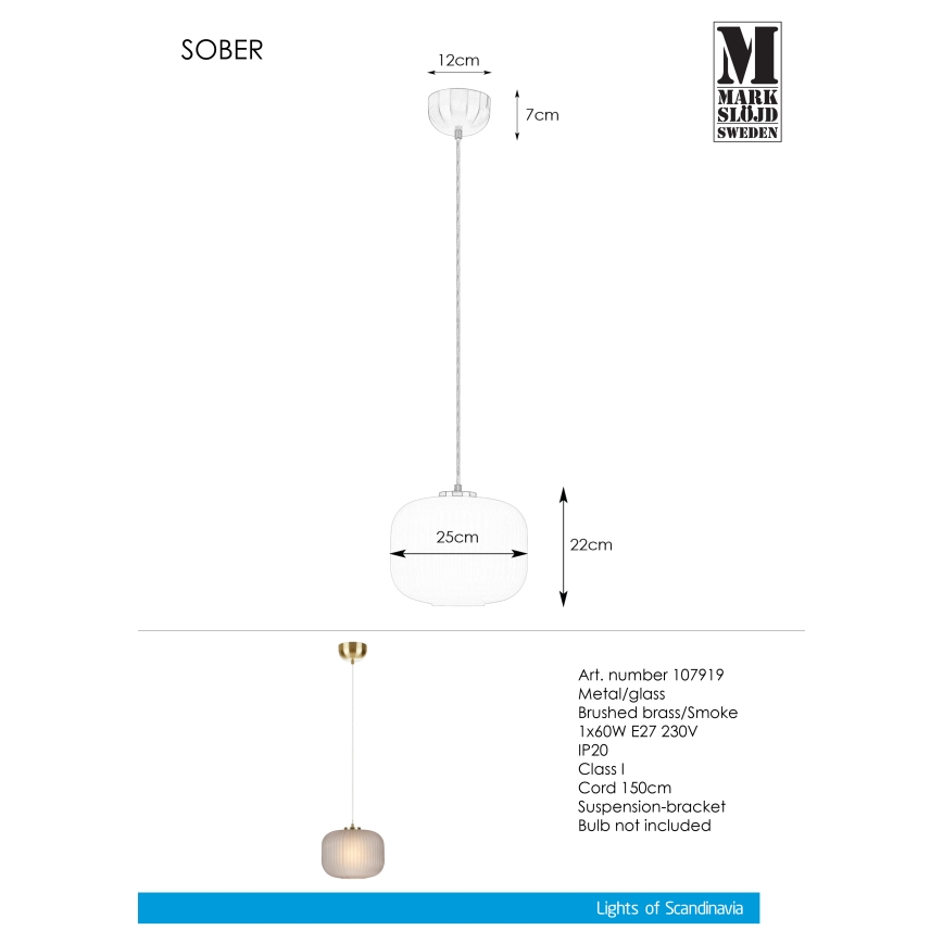Markslöjd 107919 - Lestenec na vrvici SOBER 1xE27/20W/230V