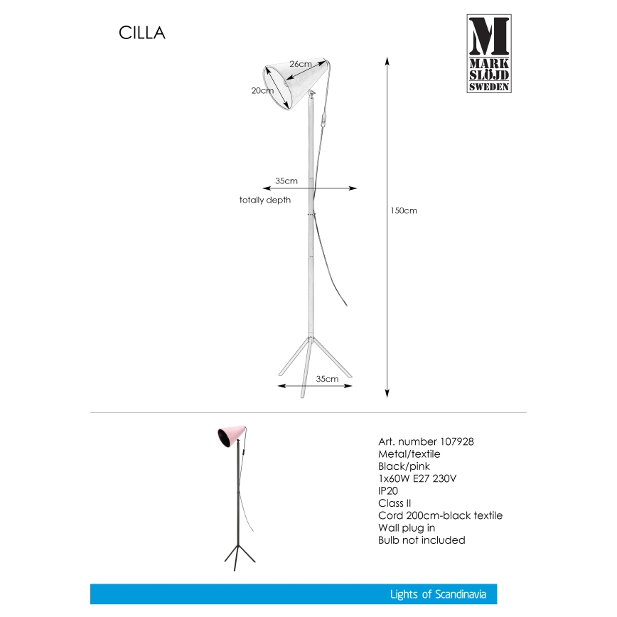 Markslöjd 107928 - Stoječa svetilka CILLA 1xE27/60W/230V