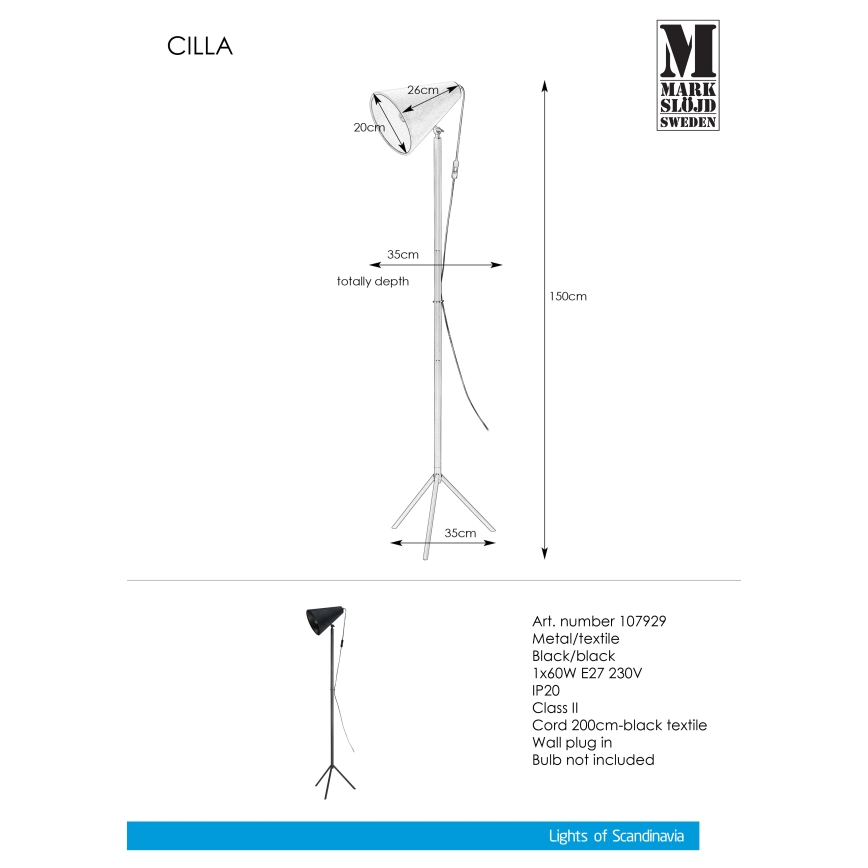 Markslöjd 107929 - Stoječa svetilka CILLA 1xE27/60W/230V