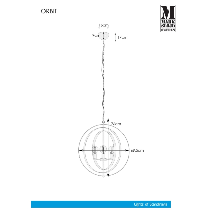 Markslöjd 107941 - Lestenec na verigi ORBIT 3xE27/60W/230V