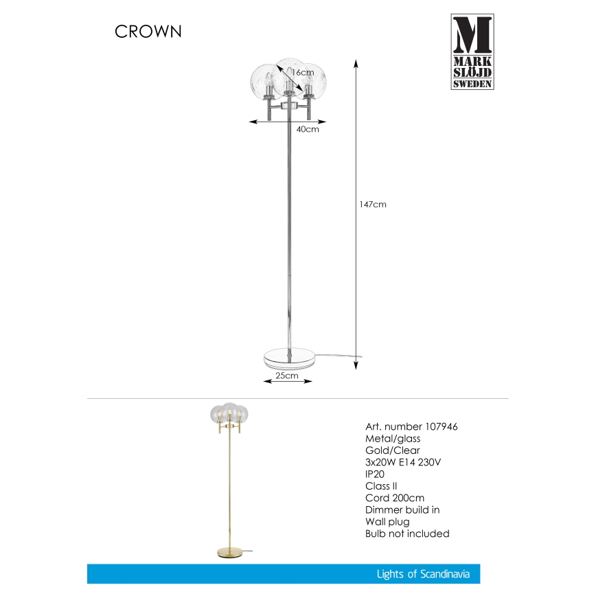 Markslöjd 107946 - Stoječa svetilka CROWN 3xE14/20W/230V