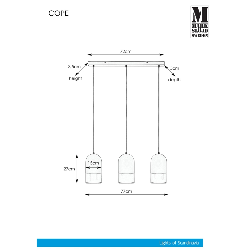 Markslöjd 108226 - Lestenec na vrvici COPE 3xE14/18W/230V