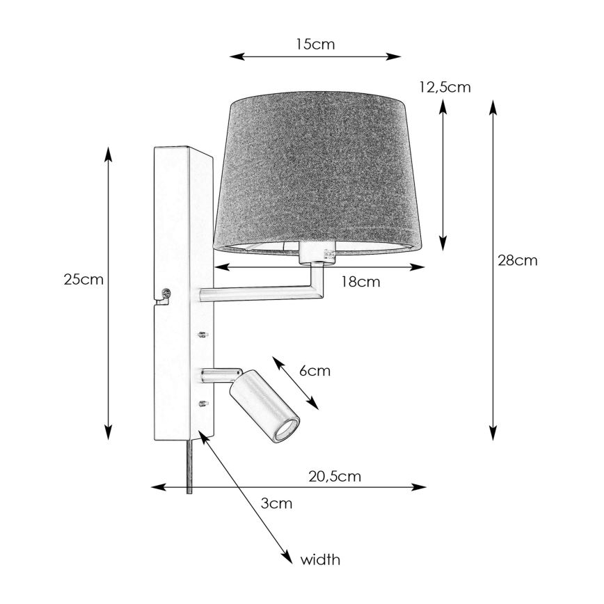 Markslöjd 108595 - LED Stenska svetilka z USB COMO 1xE14/40W/230V + LED/3W črna