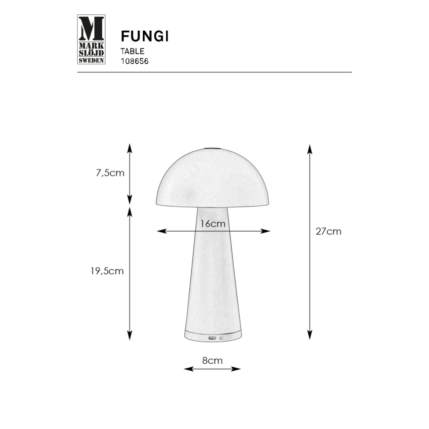 Markslöjd 108656 - LED Zatemnitvena polnilna svetilka FUNGI LED/1,5W/5V IP44 bela