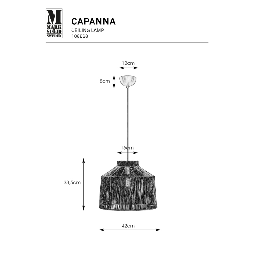 Markslöjd 108668 - Lestenec na vrvici CAPANNA 1xE27/40W/230V črna