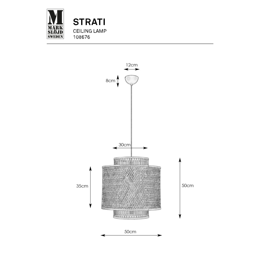 Markslöjd 108676 - Lestenec na vrvici STRATI 1xE27/40W/230V črna/bambus