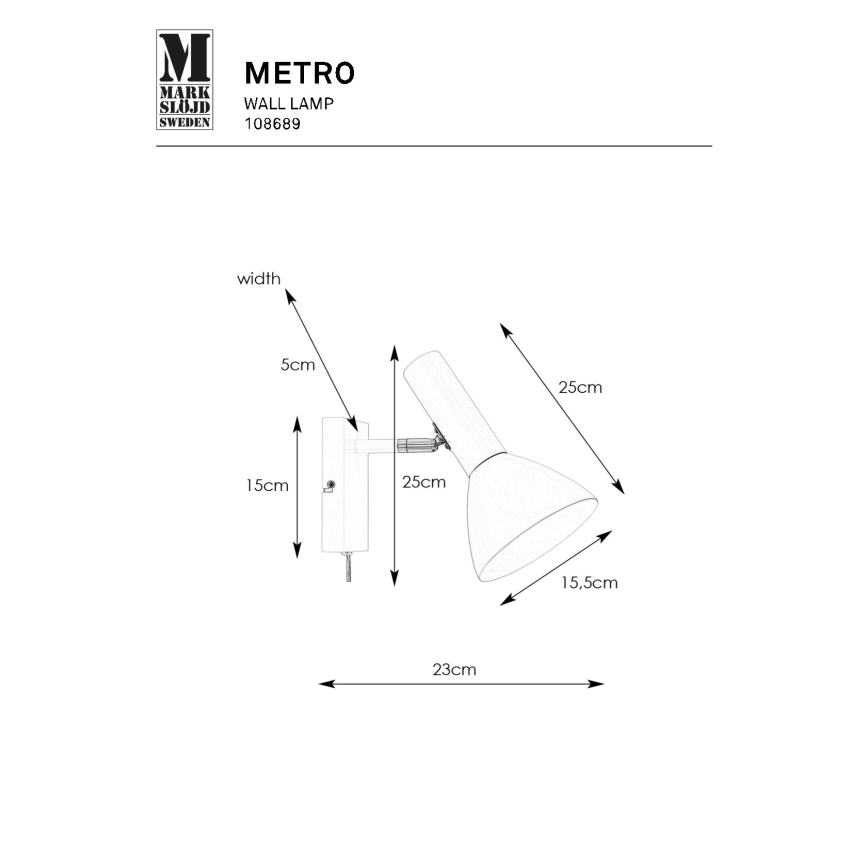 Markslöjd 108689 - Stenska svetilka METRO 1xE27/40W/230V bela