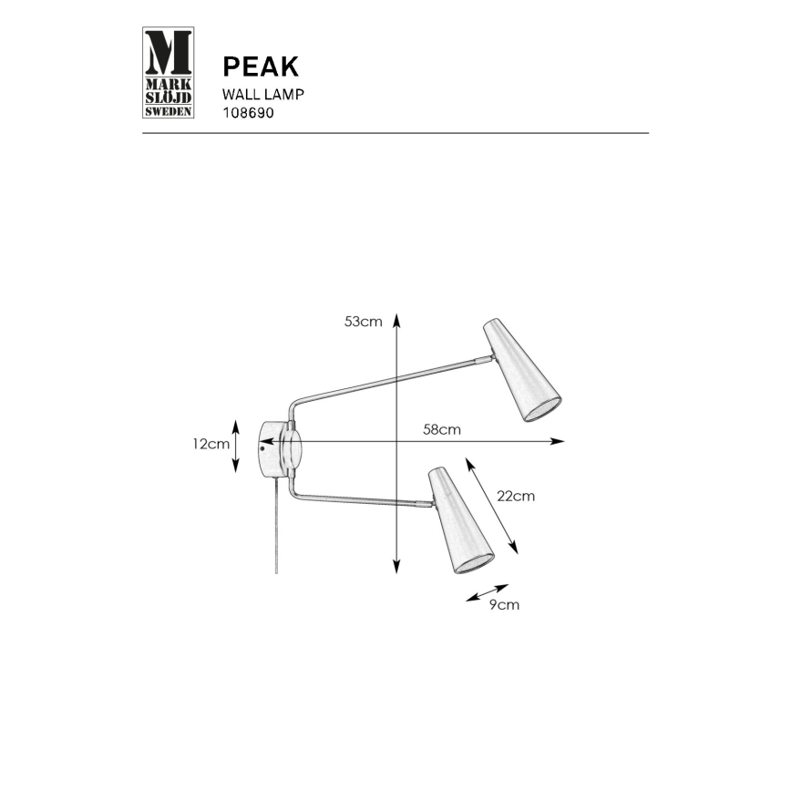 Markslöjd 108690 - Stenska svetilka PEAK 2xE14/40W/230V črna