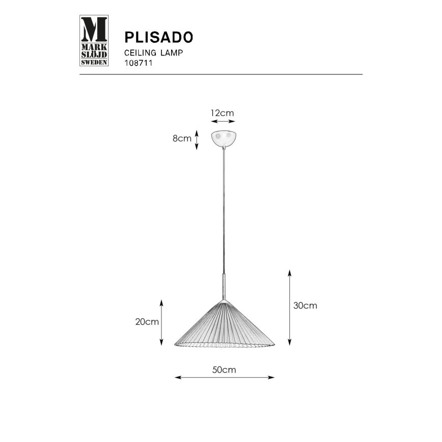 Markslöjd 108711 - Lestenec na vrvici PLISADO 1xE27/40W/230V pr. 50 cm bela