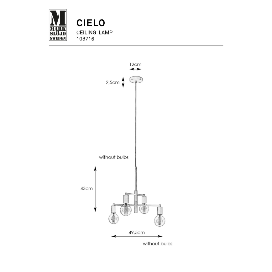 Markslöjd 108716 - Lestenec na vrvici CIELO 4xE27/40W/230V črna