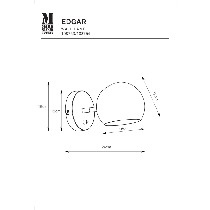 Markslöjd 108753 - Stenska svetilka EDGAR 1xE14/40W/230V črna