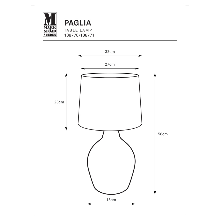 Markslöjd 108771 - Namizna svetilka PAGLIA 1xE27/40W/230V bela/ratan
