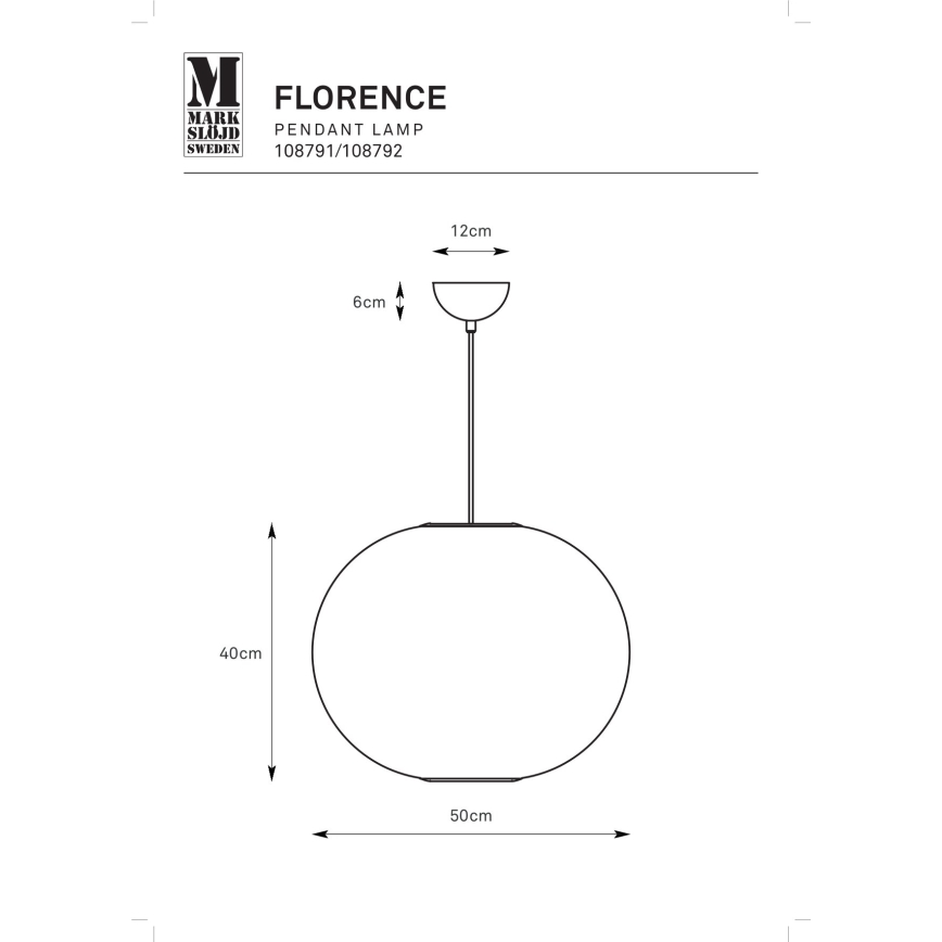Markslöjd 108791 - Lestenec na vrvici FORENCE 1xE27/40W/230V pr. 50 cm črna