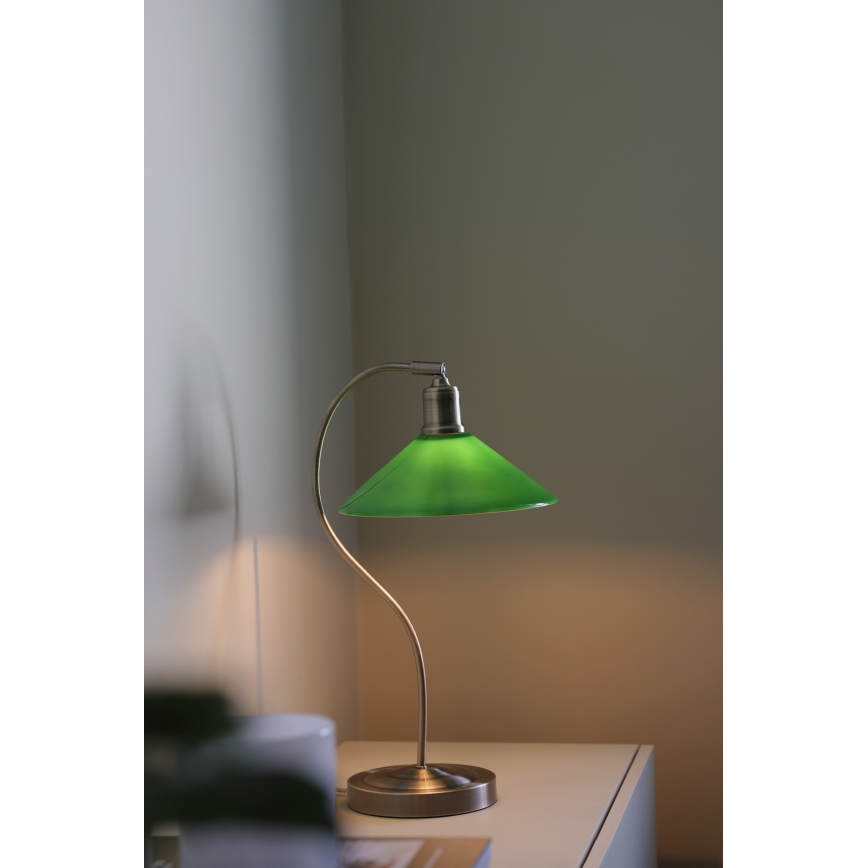 Markslöjd 108864 - Namizna svetilka VELA 1xE27/40W/230V medenina/zelena