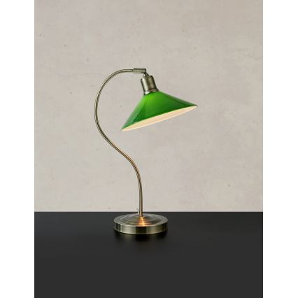 Markslöjd 108864 - Namizna svetilka VELA 1xE27/40W/230V medenina/zelena