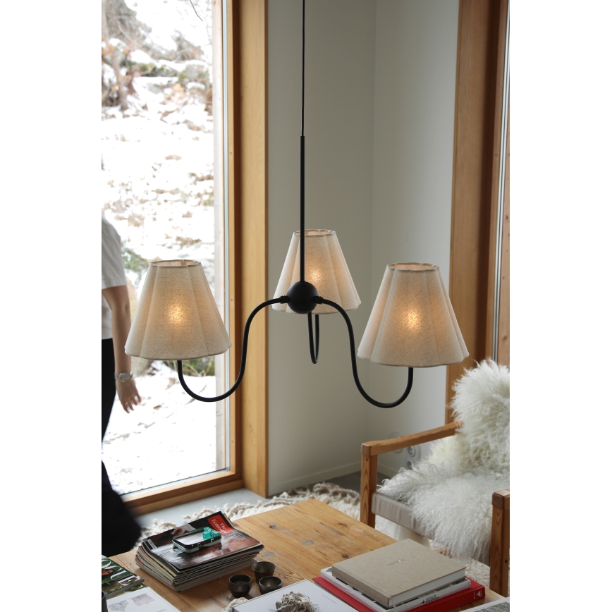 Markslöjd 109172 - Visilna svetilka na kablu VEYA 3xE14/40W/230V, premer 90 cm, lan/črna