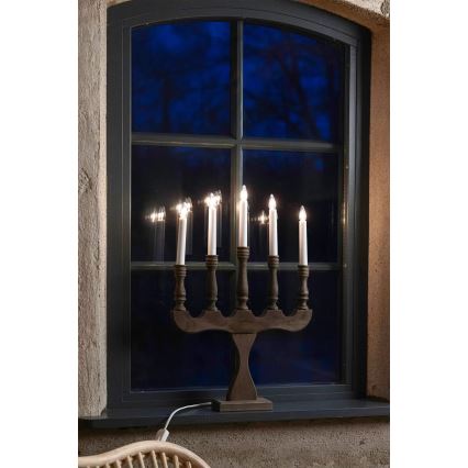 Markslöjd 706280 - Božični svečnik SVANEHOLM 5xE10/3W/230V borovica/rjava