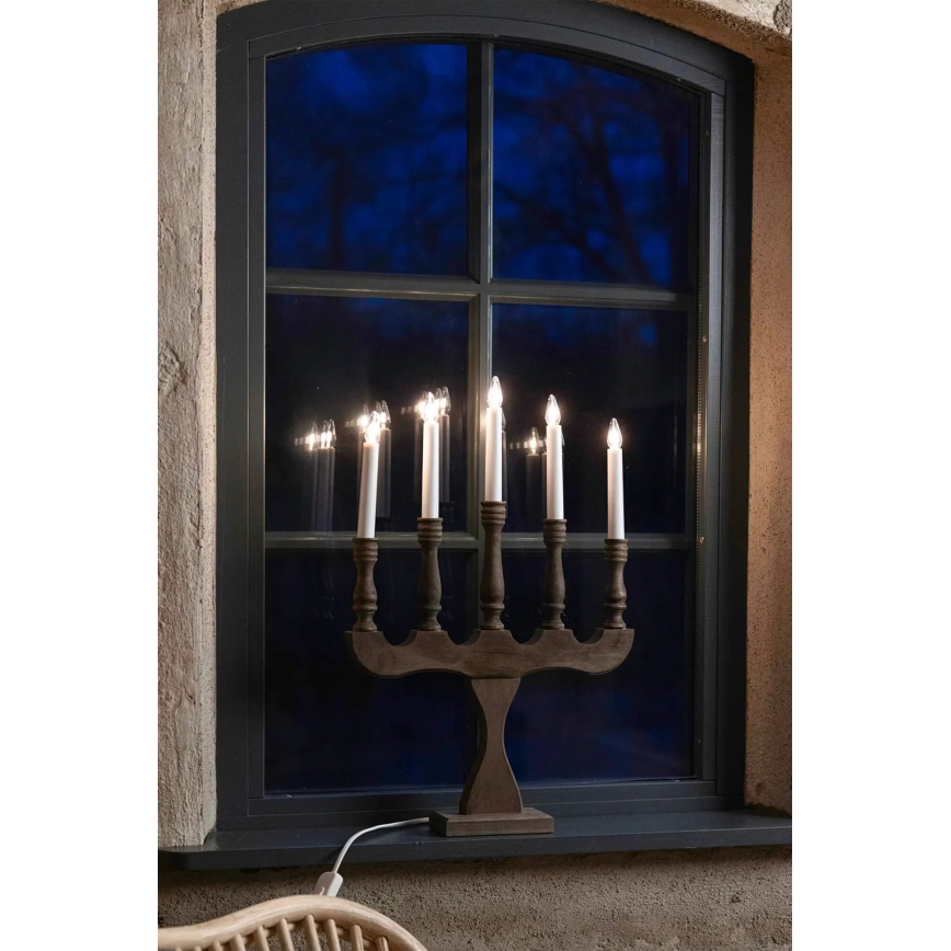 Markslöjd 706280 - Božični svečnik SVANEHOLM 5xE10/3W/230V borovica/rjava