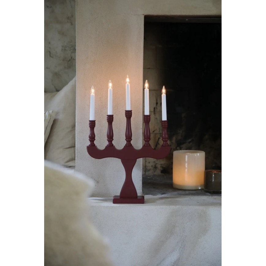Markslöjd 706373 - Božični svečnik SVANEHOLM 5×E10/3W/230V borovina/rdeča